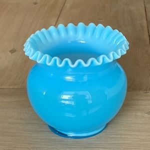 Fenton Light Blue Crimped Ruffled Vase